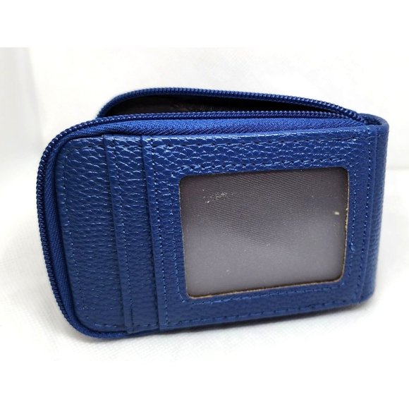 Blue Leather Mini Credit Card Case Card Slot Card Holder Wallet with ID Window - Picture 6 of 15